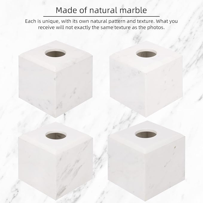 Natural Marble Square Tissue Box Cover,Stone Modern Decorative Sturdy Napkin Box Holder Case,Facial Paper Organizer for Bathroom Vanity Toilet Countertop,Kitchen (1, Jazz White, 5.71 * 5.71 * 5.51)