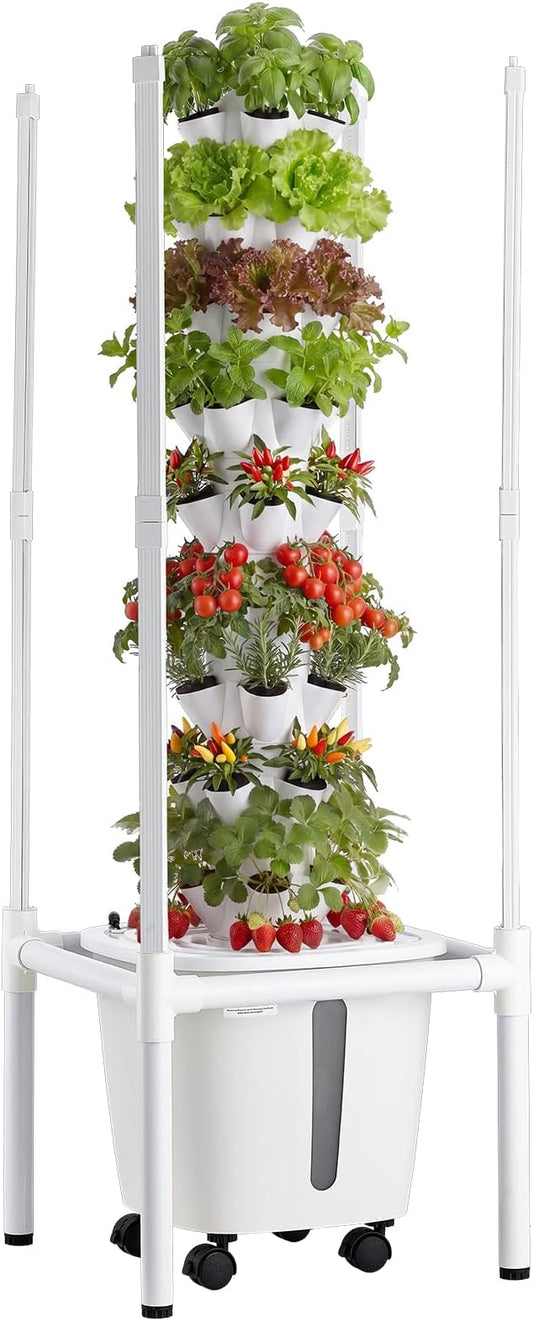 VEVOR Hydroponic Tower, 45 Pods 9 Tiers Hydroponics Growing System Kit with LED Grow Light, App Control & Casters, Vertical Home Garden with 20L Water Tank & Pump for Indoor Herbs, Fruits, Vegetables