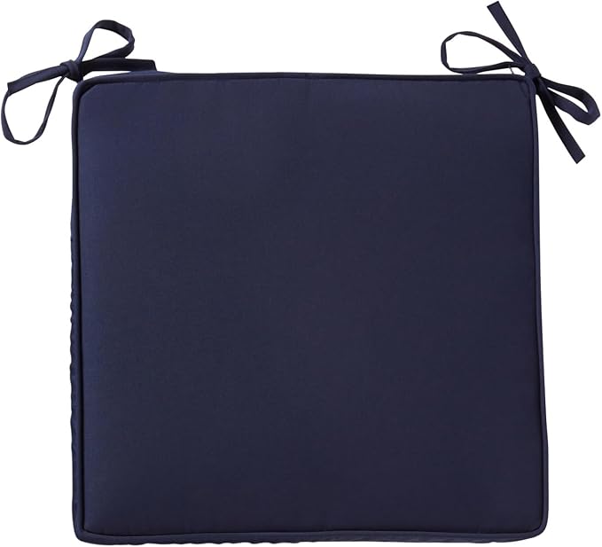 Sunbrella 18" x 18" Dining Chair Pad Cushion with Corded Edge, Soft Fiber Batting Insert, Removable Reversible Cover & Ties - Canvas Navy