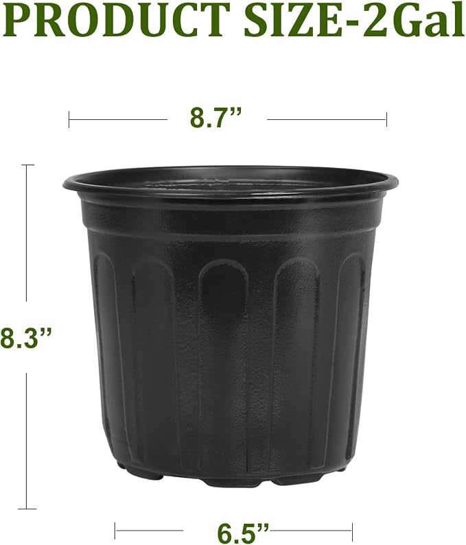 OUPSAUI 2/3/5 Gallon Pots for Plants,Flexible Gallon Plastic Nursery Pots with Drainage Holes, Plastic Pots for Outdoor Plants (2Gal-36pcs)