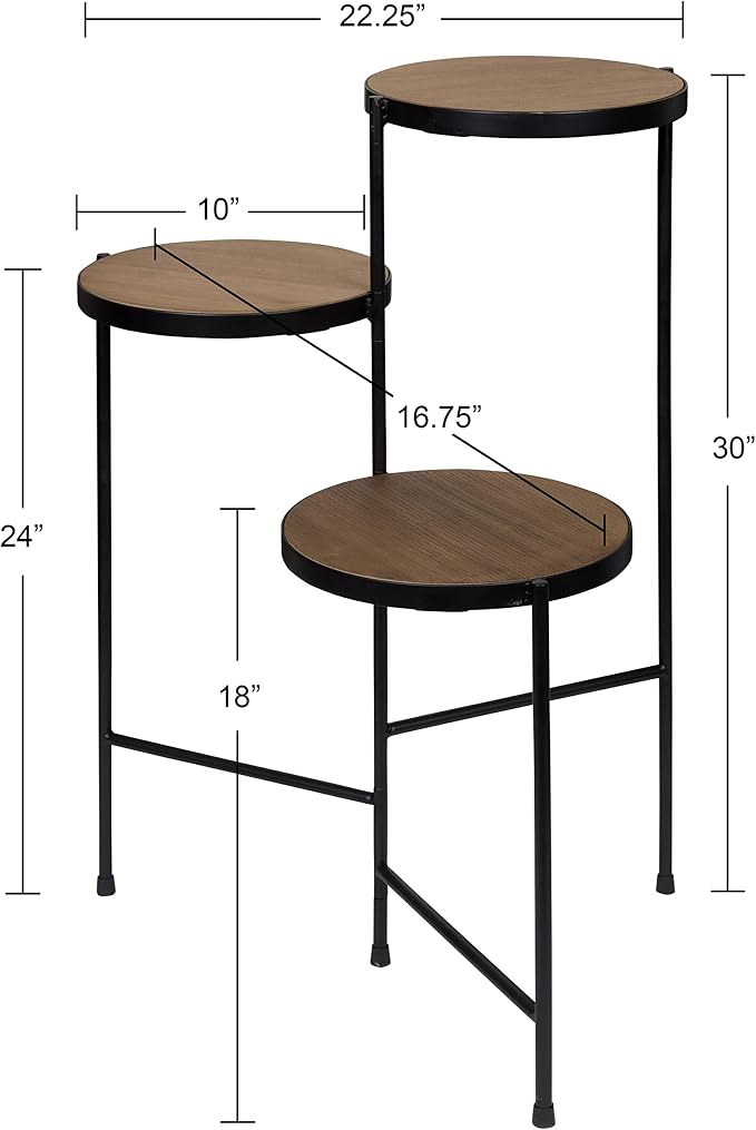 Kate and Laurel Fields Modern Tri-Level Metal and Wood Plant Stand, 17 x 22 x 30, Black and Gold, Decorative Three Tier Plant Stand for Display and Storage