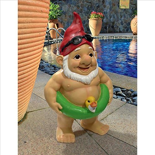 Design Toscano QM16035 Garden Gnome Statue - Pool Party Pete Naked Gnome - Outdoor Garden Gnomes - Funny Lawn Gnome Statues,full color