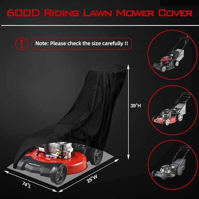 Lawn Mower Cover, Heavy Duty 600D Oxford, Waterproof Outdoor, Weather Resistant, Rip-Proof, Anti-UV, Raing-proof, Sun Block, Heatresistant with 1 Windproof Strap, 1 Storage Bag (Push)