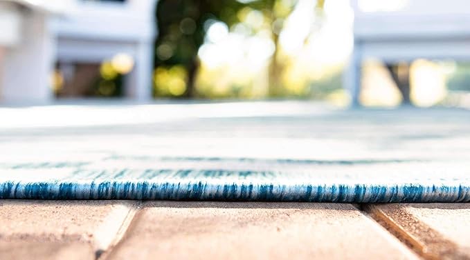 Unique Loom Outdoor Striped Collection Area Rug - Striped (5' 1" x 8' Rectangle, Light Aqua/Ivory)