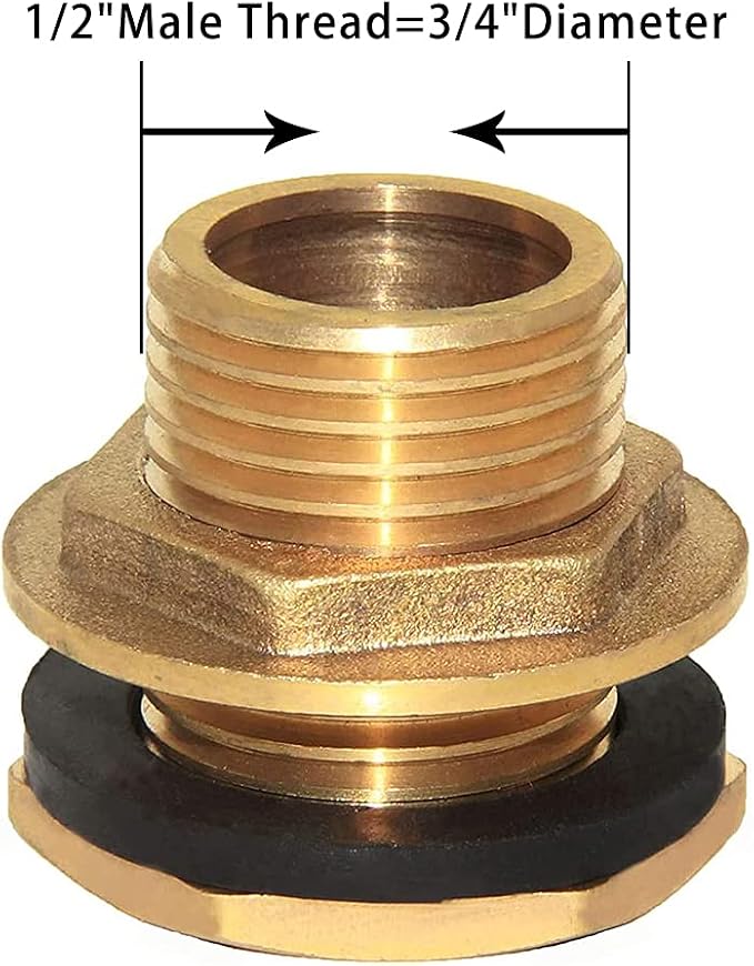 Joywayus 2PCS 1/2" Male Thread Soild Brass Water Tank Connector Bulkhead Tank Fitting With Rubber Ring Stablizing