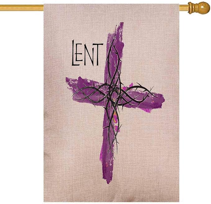 EMMTEEY House Flags 28X40 Double Sided Seasonal Burlap Outdoor Decoration for Kids Outdoor House Flag Lent Cross Purple Watercolor Style Christian Religion Abstract Artistic Religious Graphic