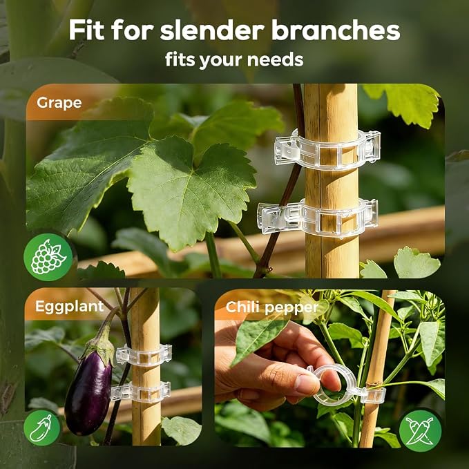 Secured Plastic Plant Clip, 2026 Upgraded Plant Support Clips Reusable Garden Clips, Plant Support Clips Garden Climbing Vines Fixing Clip Trellis Clips Climbing Tomato Clips (Green, 200pcs)