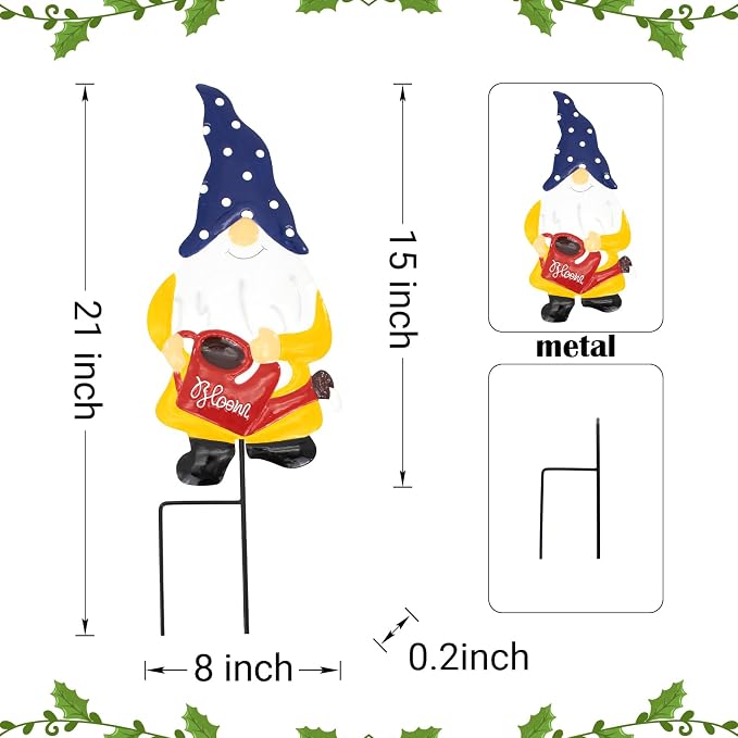 Metal Yard Signs Decor for Rust Prevention, Yard Stakes with Gnomes for Outside Garden Yard Lawn Porch Holiday Party(Blue)