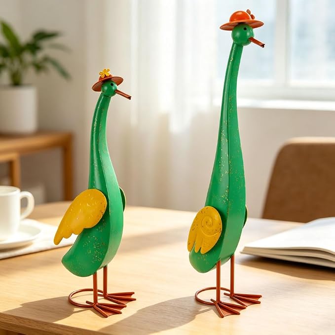 22" Duck Garden Statue Set of 2 Metal Ducks | Outdoor Yard Art Porch Animal Figurine Lawn Ornament Rustproof Yard Sculptures for Outside Patio Backyard Decorations
