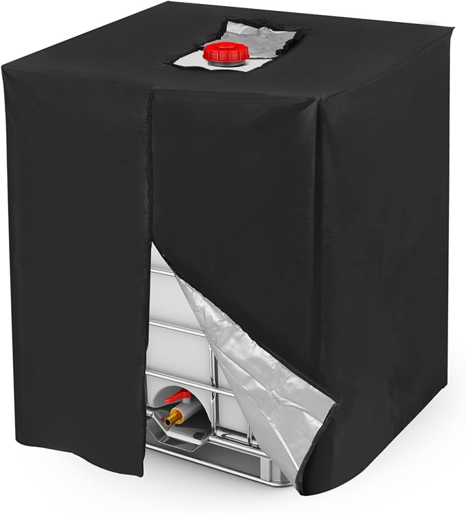 PATIKIL IBC Tote Cover 275 Gallon 420D Fabric Sunshade Waterproof Water Tank Protective Cover with Zipper for 1000L Outdoor Garden Water Ton Rain Barrel, Black (120 * 116 * 100cm)