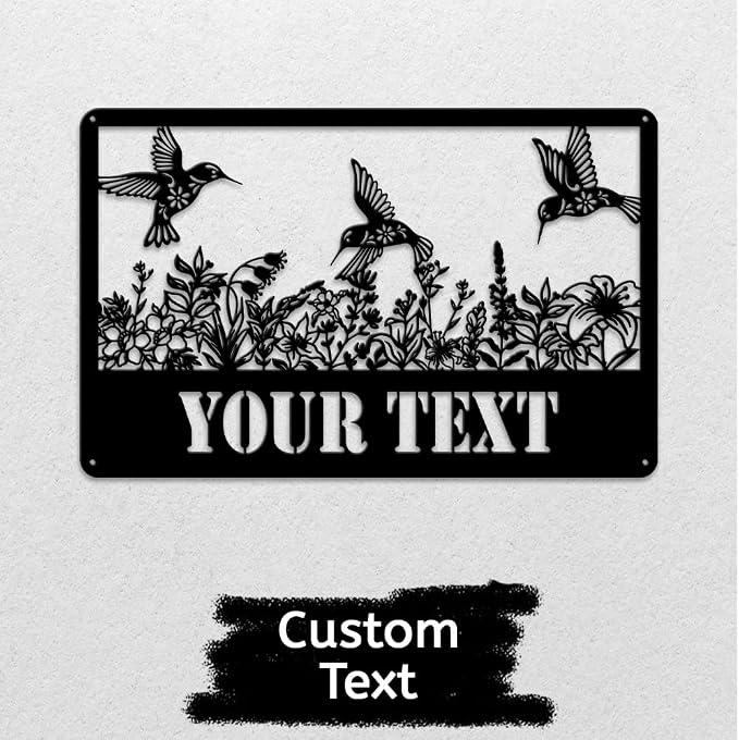 MeMate Hummingbird Garden Signs, Flowers Garden Signs to Personalize, Personalized Metal Signs Hummingbird, Customized Name Wall Art for Garden Outdoor Decor, Large Outdoor Plaque Sign for She Shed