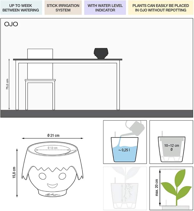 Lechuza OJO Apple Green, Self-Watering Small Indoor Planter, D8.3 H6.3 in