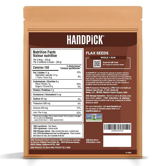 HANDPICK Flax Seed (2 lb) | Gluten Free Brown Seeds | Raw Seeds Sourced from India | Grinds easily, Gels perfectly | Resealable Zip Lock Pouch