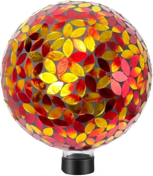 Lily's Home Colorful Mosaic Glass Gazing Ball, Designed with a Stunning Holographic Petal Mosaic Pattern to Bring Color and Reflection to Any Home and Garden, Red and Gold (10" Diameter)