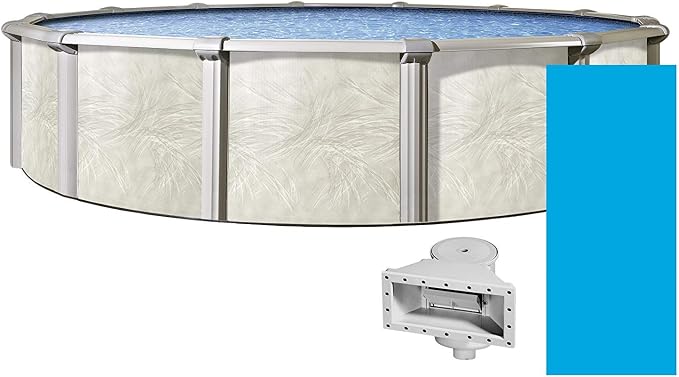Lake Effect Pools 'Fallston' 24' Foot Round Above Ground Swimming Pool | 52" Inch Height | Solid Blue Overlap Liner and Widemouth Skimmer Bundle | Resin Protected Steel Sided Walls