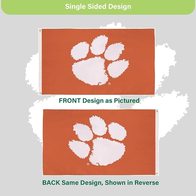 NCAA Clemson University Flag with Grommets, 3'x5' Clemson Tigers Outdoor College Flags & Banners for Garden Patio Indoor Wall Décor