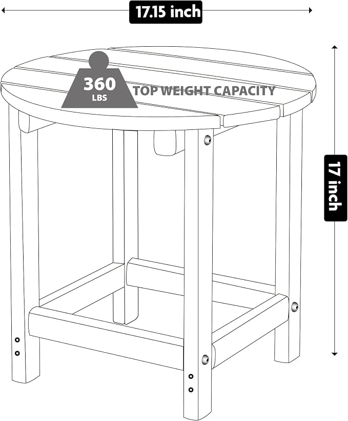 LZRS Round Adirondack Patio Side Table End Table, Outdoor Side Tables for Patio, Backyard,Pool, Indoor Companion, Easy Maintenance & Weather Resistant(Oak)