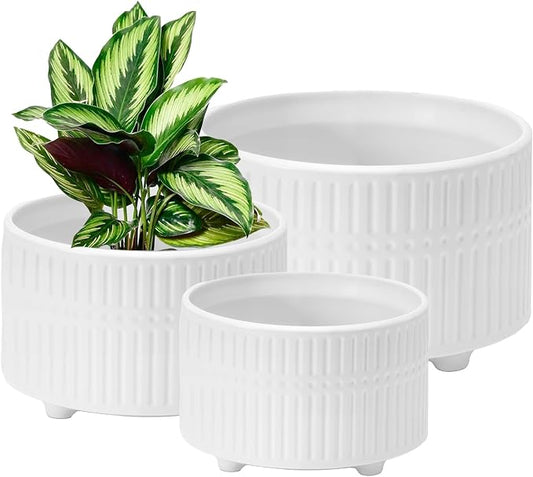 OXART Ceramic Plant Pots Indoor Pot Set with Drainage Holes, 12/9.6/8/inch Ceramic Planters Pots for Plants, Large Flower Pot for Plants Lilies, Cacti, Succulents, Snakes, and Pothos, White