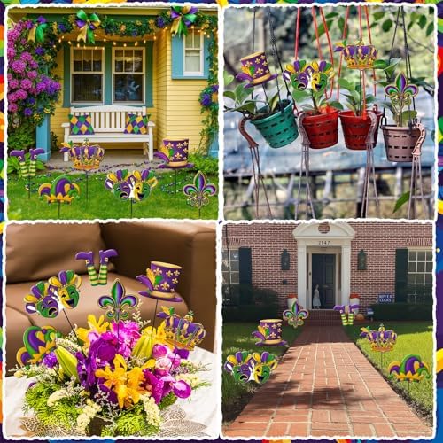 6 Pcs Mardi Gras Metal Garden Stakes Mardi Gras Carnival Metal Garden Signs Yard Stakes Outdoor Decor for Carnival Party Home Lawn Porch Holiday Front Backyard - Image 5