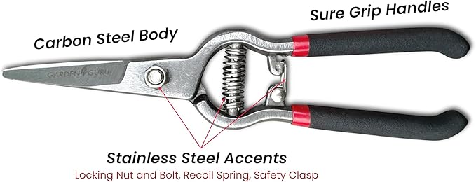 Garden Guru Classic Bypass Pruning Shears Clippers – Heavy Duty Forged Steel Garden Pruners – Safety Lock – Non Slip Comfort Grips – Cuts up to 1” Diameter – Professional Bypass Pruners (4 Pack)