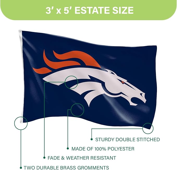 Team Sports America NFL Denver Broncos 3 x 5 Outdoor Durable House Flag with Grommets | Sport Team Flag & Banner | Indoor Wall Decor Flag for Room | Works with Flag Poles for Outside House