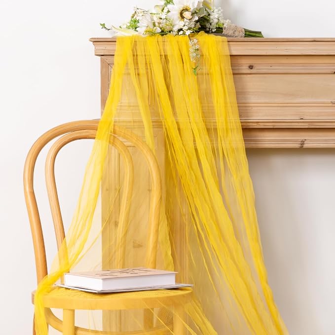 Socomi Yellow Cheesecloth Table Runner Tulle Gauze Cheese clothBoho Rustic 120 inch 10FT Runner for Wedding Party Baby Shower Birthday Holiday Decorations 1pc
