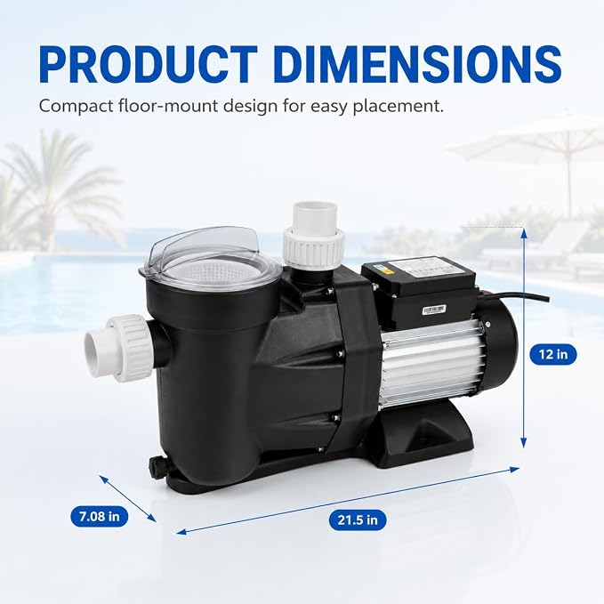 1.5 HP Pool Pump 110V/120V Above/In Ground Pool Pump | Self Priming, 105.7GPM, 2-24H Timer, 52.49ft Hmax, 422.68qt/min, Max. 122℉, Overheating Protection for Pools