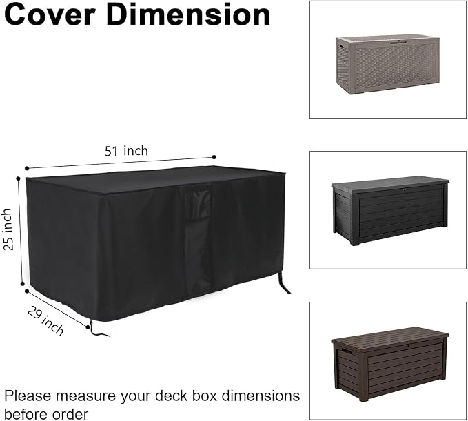 Outdoor Storage Box Cover for Keter 110 Gallon Deck Box, Outside Deck Box Cover, Waterproof Patio Storage Box Covers - 51 x 29 x 25 Inch