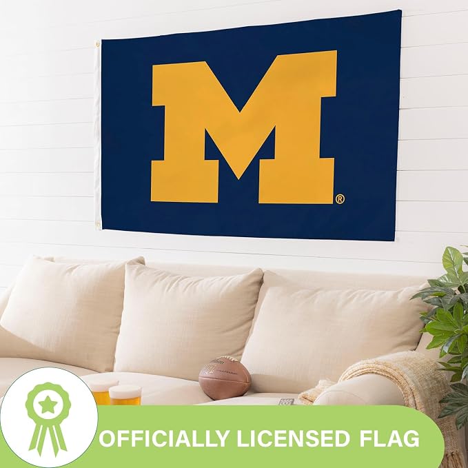 NCAA University Of Michigan Flag with Grommets, 3'x5' Michigan Wolverines Outdoor College Flags & Banners for Garden Patio Indoor Wall Décor