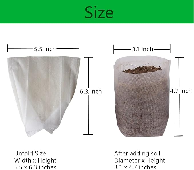 gardtree Plant Nursery Bags 5.5 * 6.3 inches 200PCS, Non-Woven Biodegradable Plant Grow Bags Fabric Seedling Starter Bags for Vegetable Flower Fruit Saplings Tree, Home Garden Supply