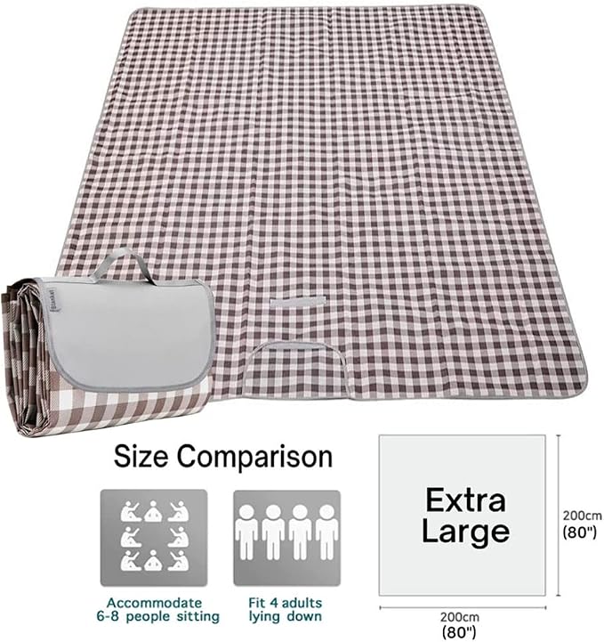 LRUUIDDE Oversize Picnic Beach Blanket, 80''x80'' Outdoor Waterproof Foldable Sandproof Blankets Plaid Picnic Mat for Beach Camping on Grass Picnic Blankets (Brown 2, 80x80in)