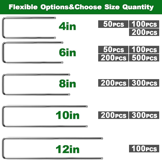 AMAGABELI 10 Inch 200 Pack Galvanized Landscape Staples 11 Gauge Anti-Rust Heavy Duty Garden Stakes Plant Cover Spikes U-Shaped Sod Pins Fence Stakes for Weed Barrier,Irrigation Tubing,Decoration