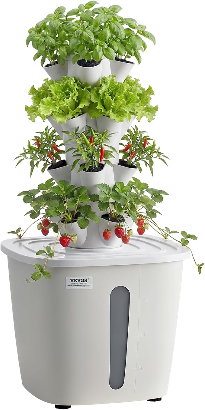 VEVOR Hydroponic Tower, 20 Pods 4 Tiers Hydroponics Growing System Kit, Vertical Home Hydronic Garden with 20L Water Tank & Pump, Planter Plants Germination Kit for Indoor Herbs, Fruits, Vegetables