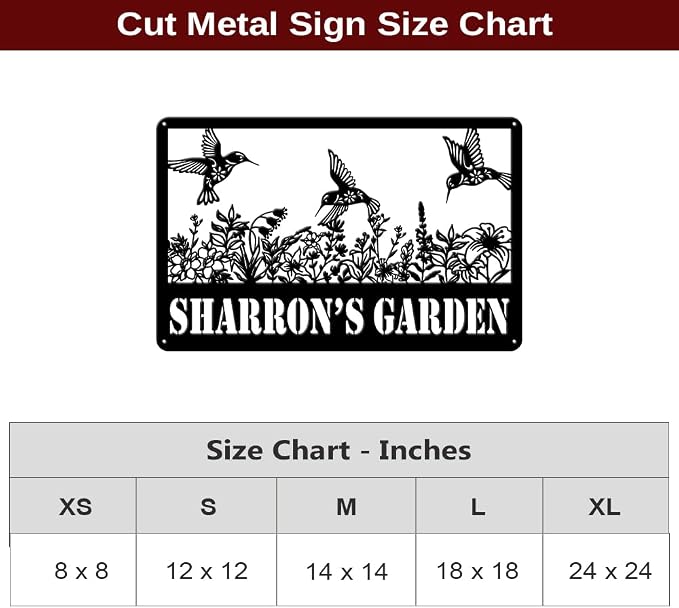 MeMate Hummingbird Garden Signs, Flowers Garden Signs to Personalize, Personalized Metal Signs Hummingbird, Customized Name Wall Art for Garden Outdoor Decor, Large Outdoor Plaque Sign for She Shed