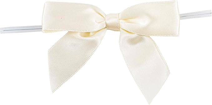 Reliant Ribbon 5170-81005-3X2 Satin Twist Tie Bows - Large Bows, 7/8 Inch X 100 Pieces, Ivory