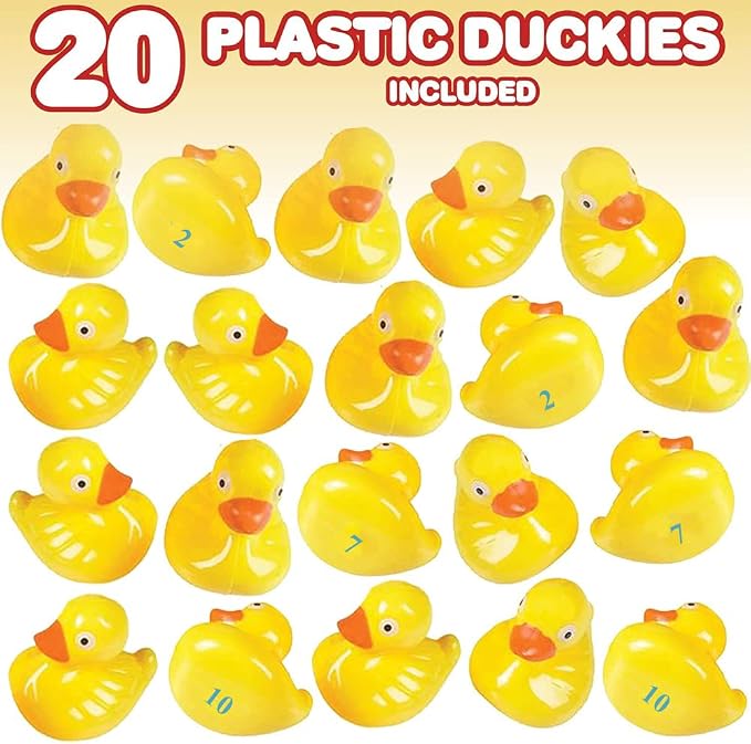 Gamie Duck Pond Matching Game & Dart Balloon Game for Kids, Includes 20 Plastic Ducks with Numbers and 3" x 6" Inflatable Pool & Includes 144 Dart Balloons and 11 Plastic Darts with Copper Tips