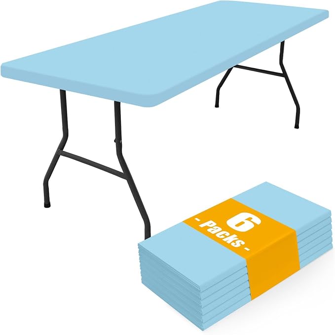 Smiry 6 Pack Rectangle Picnic Table Cloth, Waterproof Elastic Fitted Tablecloths, Washable Polyester Rectangular Patio Table Cover for Camping, Indoor and Outdoor (Light Blue, 30"x72")