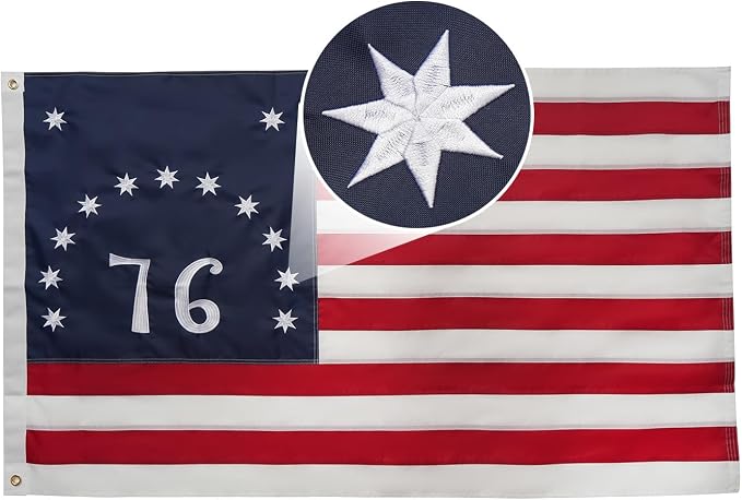 AMZFLAG 76 Bennington Flag 3x5 ft Outdoor, Embroidered 1776 Betsy Ross Flags for 250 Anniversary Outside, Heavy Duty Bennington US USA Flag with 2 Brass Grommets