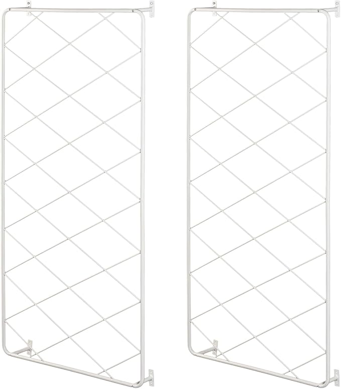 MyGift 50 by 24 Inch Wall Mounted Garden Trellis with White Metal Diamond Screen, Hanging Lattice Support Frame for Outdoor or Indoor Climbing Plant Vines, Set of 2 Panels