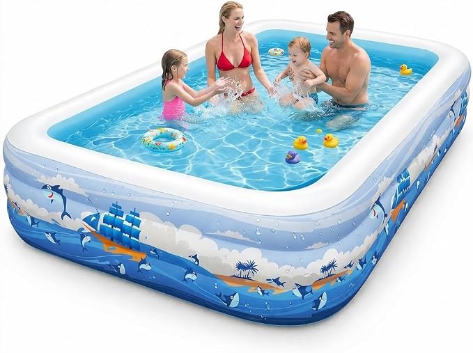 Nattork Inflatable Pool for Kids and Adults, 102" x 63" x 22" Family Full-Sized Inflatable Swimming Pool,Durable Thickened Above Ground Blow Up Pool for Kids Pools for Backyard Indoor Outdoor