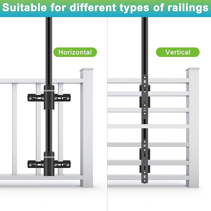 Dolibest Heavy Duty Deck Railing Umbrella Holder, Patio Umbrella Stand & 3 Sleeves for 1-1.9" Poles, Serrated Locking Design for Horizontal/Vertical Rails Mount, Space Saver for Balcony, Fence -1 Set