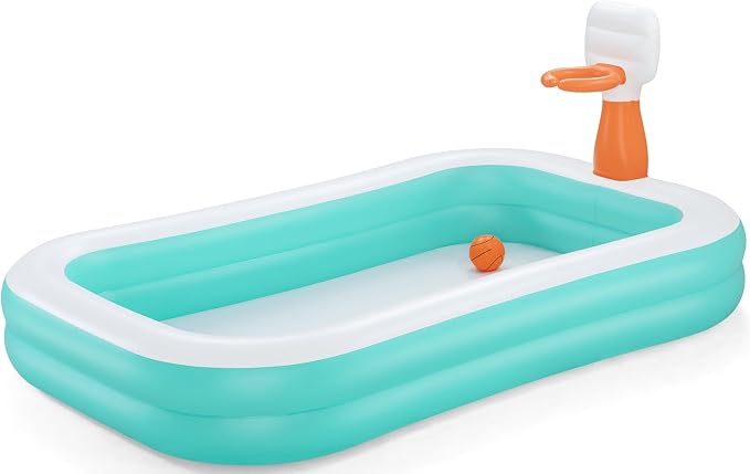 H2OGO! Inflatable Family Kiddie Pool, Dunk'n Splash 8'3" x 66" x 40" Outdoor Inflatable Swimming Pool with Basketball Hoop for Kids