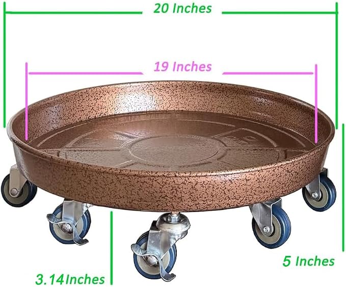 SIAMO 20" Heavy Duty Plant Caddy (570lbs Capacity)-Lockable Non-Scratch Swivel Casters Rolling Plant Stand Saucer for Large Ceramic Planters & Heavy Trees Indoor & Outdoor,Copper,1-Pack