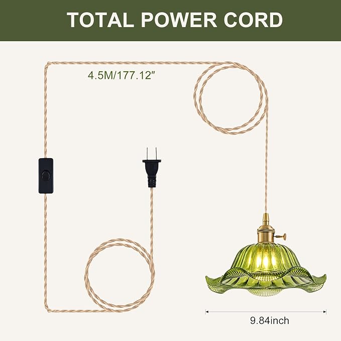 Hanging Grow Lights for Indoor Plants, 12W Full Spectrum 98+ CRI Grow Lamp, Dual CCT 3000K/4000K, Dual Switches, Pulley Height Adjustable, 14.76FT Cord, Petal Glass Plant Light for Indoor Flowers