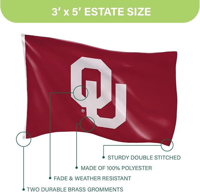 NCAA University of Oklahoma Flag with Grommets, 3'x5' Oklahoma Sooners Outdoor College Flags & Banners for Garden Patio Indoor Wall Décor