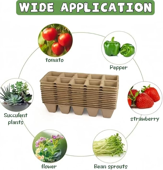 480 Cells Seed Starter Tray, 48 Pack Biodegradable Peat Pots with 48 Plant Labels, Organic Seed Starting Trays kit