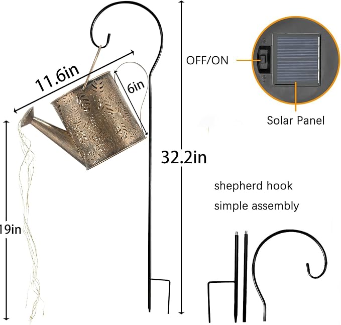JIAJIAMEI Solar Watering Can Lights Leaf Outdoor Garden Decor, Large Waterproof Cascading LED Hanging Solar Lights, Gifts for Mom Grandma Women Birthday Mother's Day - Yard Porch Patio Backyard
