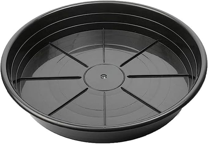 SUNPACK Premium Plastic Plant Saucer, Black 12” Inside Diameter, Pack of 5 - Protects Surfaces and Floors from Water and Debris