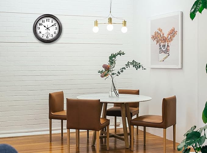 45MinST 12 Inch Indoor/Outdoor Retro Round Waterproof Wall Clock with Thermometer, Silent Non Ticking Battery Operated Quality Quartz Wall Clock Home/Patio Decor(Black Gold)