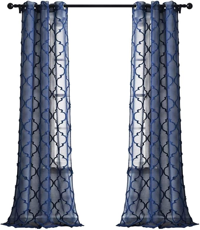 Lush Decor Navy Avon Trellis Grommet Sheer Window Curtain Panel Pair (84" x 38")
